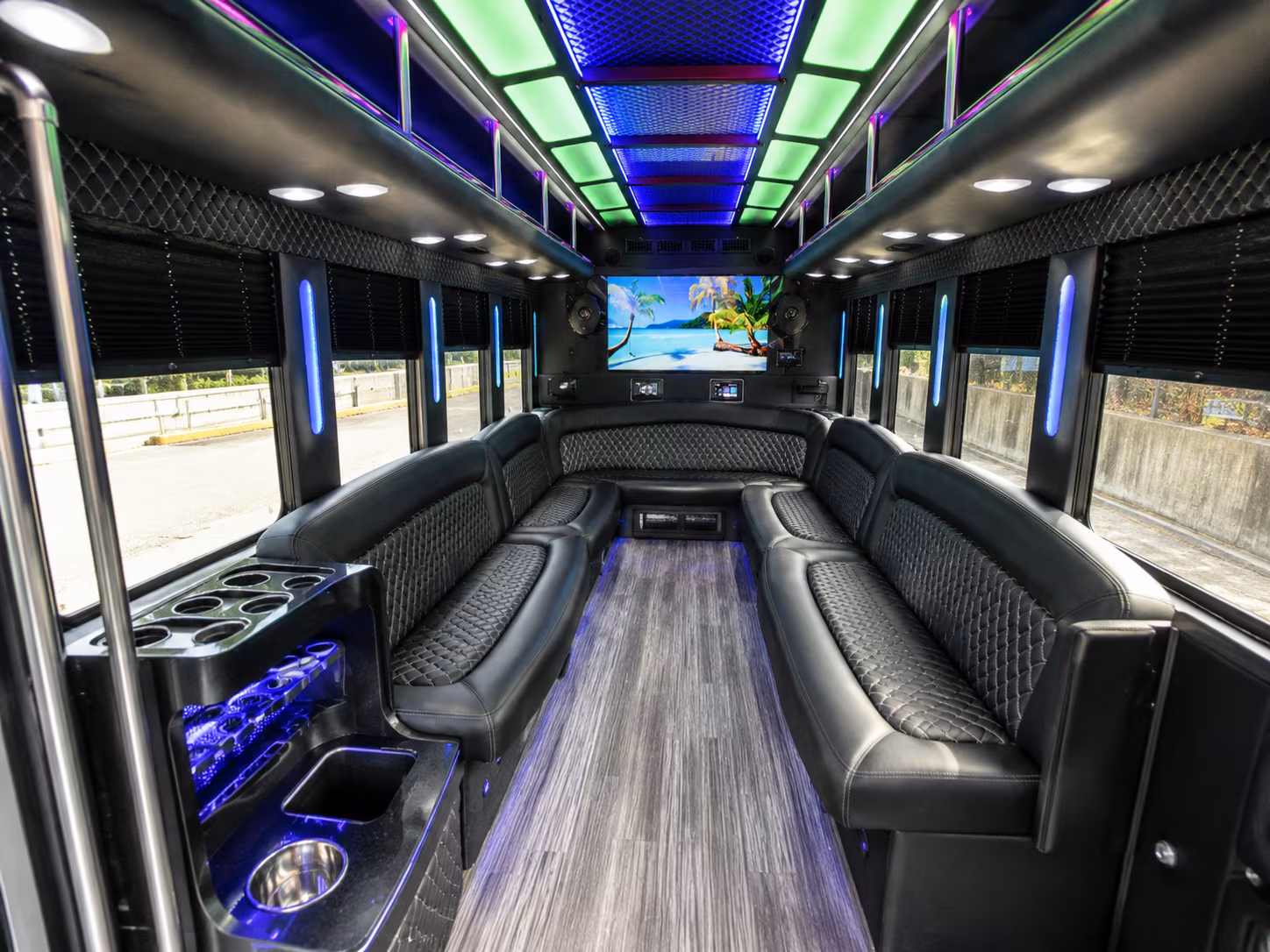 bellevue 18 passenger party bus inside