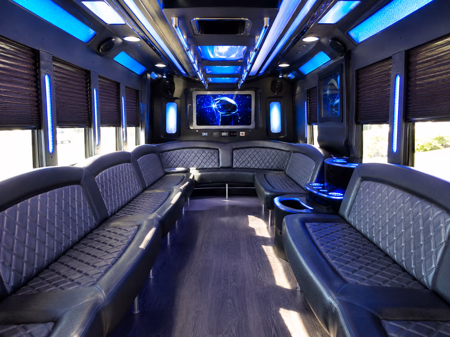 bellevue 28 passenger party bus inside
