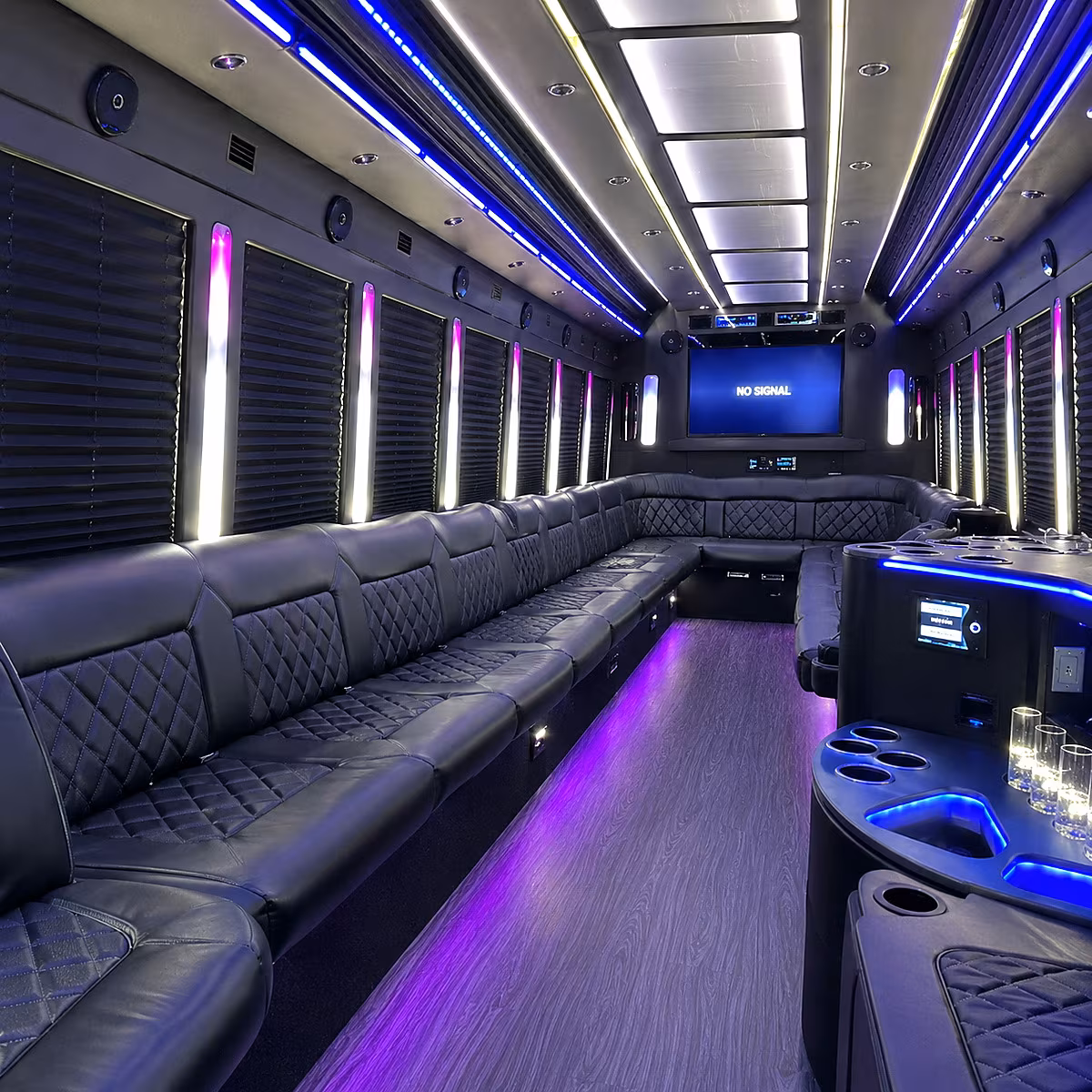 bellevue 30 passenger party bus inside